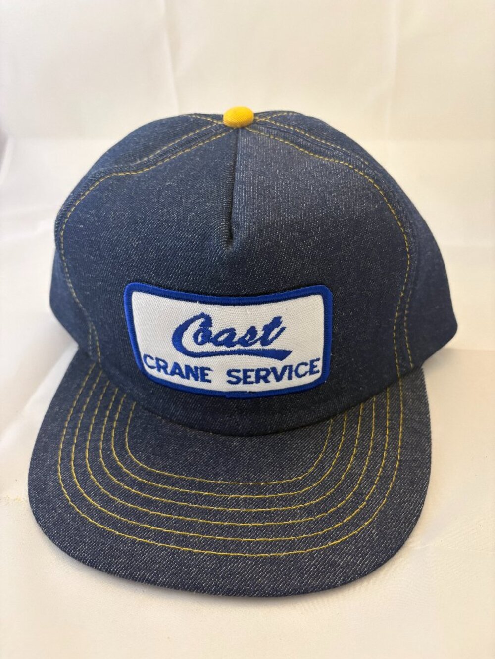 Vintage Coast Crane Service Denim Trucker Hat Snapback Patch Workwear Cap